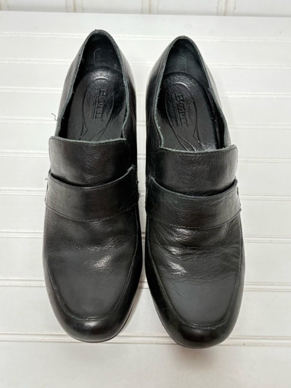 Born Women's Tyndall Pump Bootie Size 9.5 Block Heel Slip On Black Leather - Picture 2 of 9